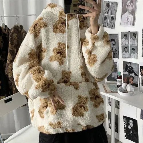 image of Vintage Bear Fleece Hoodies in White, Men's (Size Medium)