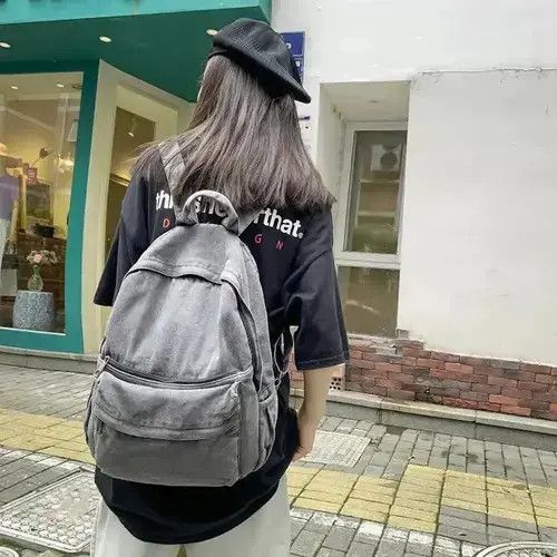 VIBE Unisex Fashion grey denim backpack Size ONE SIZE - 1 Thumbnail