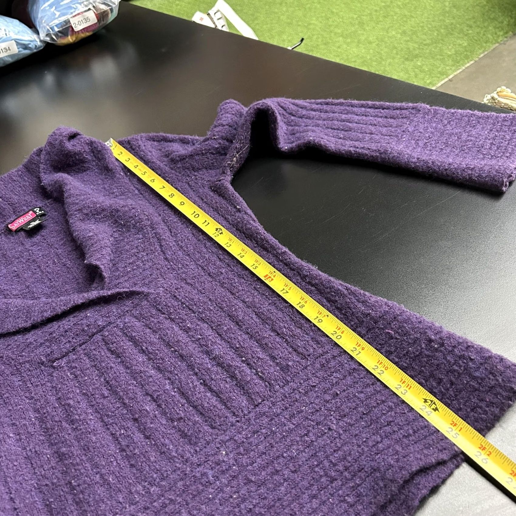 Vintage Say What Sweater Women XL Purple Shawl Collar Ribbed Knit Pullover Wool Blend V-Neck Long Sleeve Size XL / US 12-14 / IT 48-50 - 5 Thumbnail