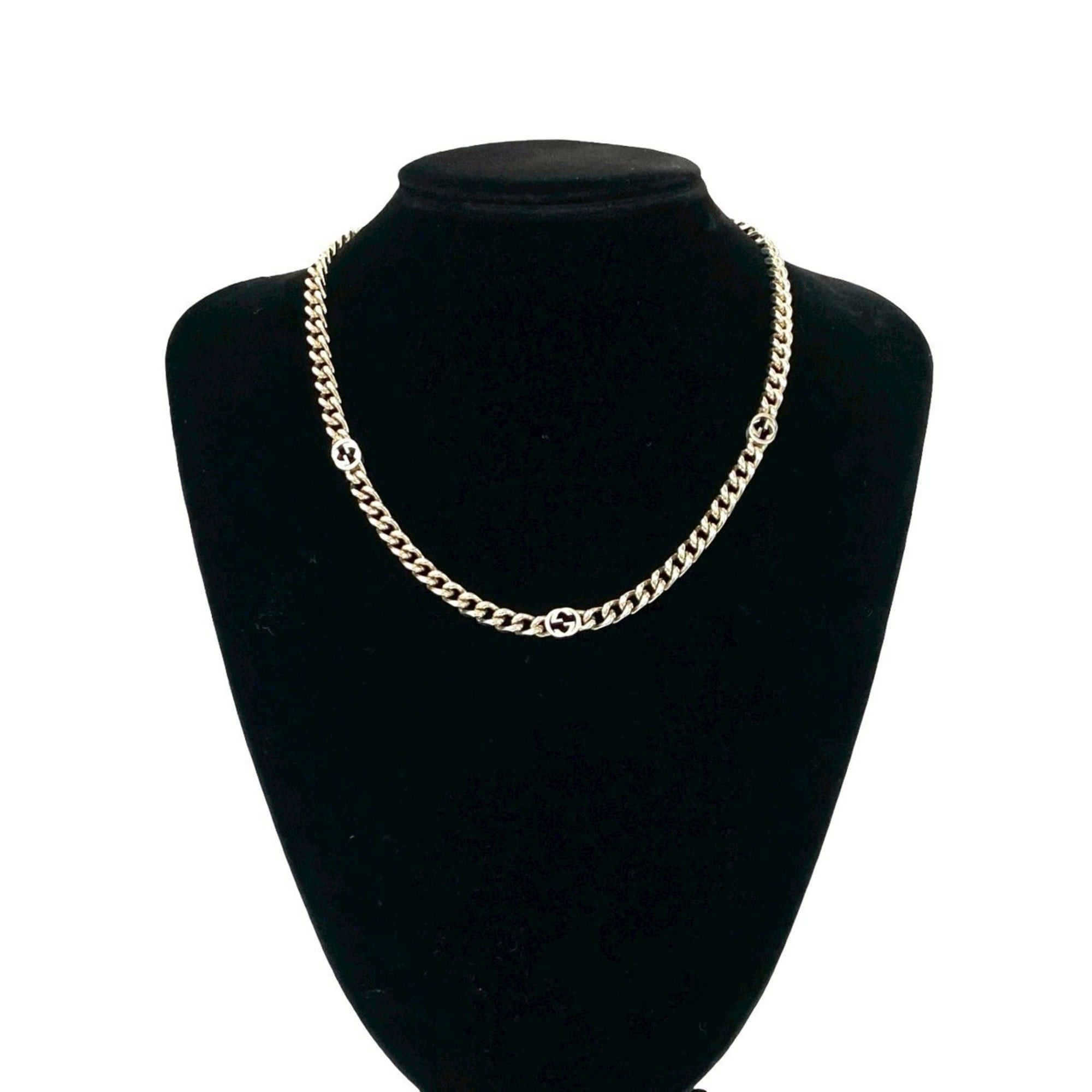 GUCCI Interlocking G Silver 925 Necklace Choker Pendant 1675d