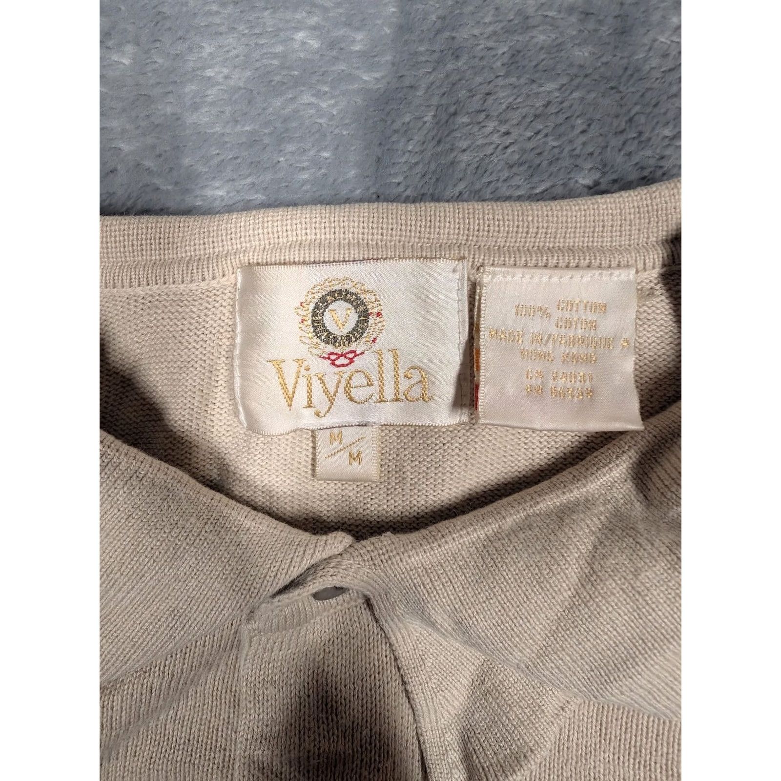 Vintage Viyella Sweater Mens Medium Beige Cotton Knit Polo Collar Long Sleeve Pullover Size US M / EU 48-50 / 2 - 6 Thumbnail