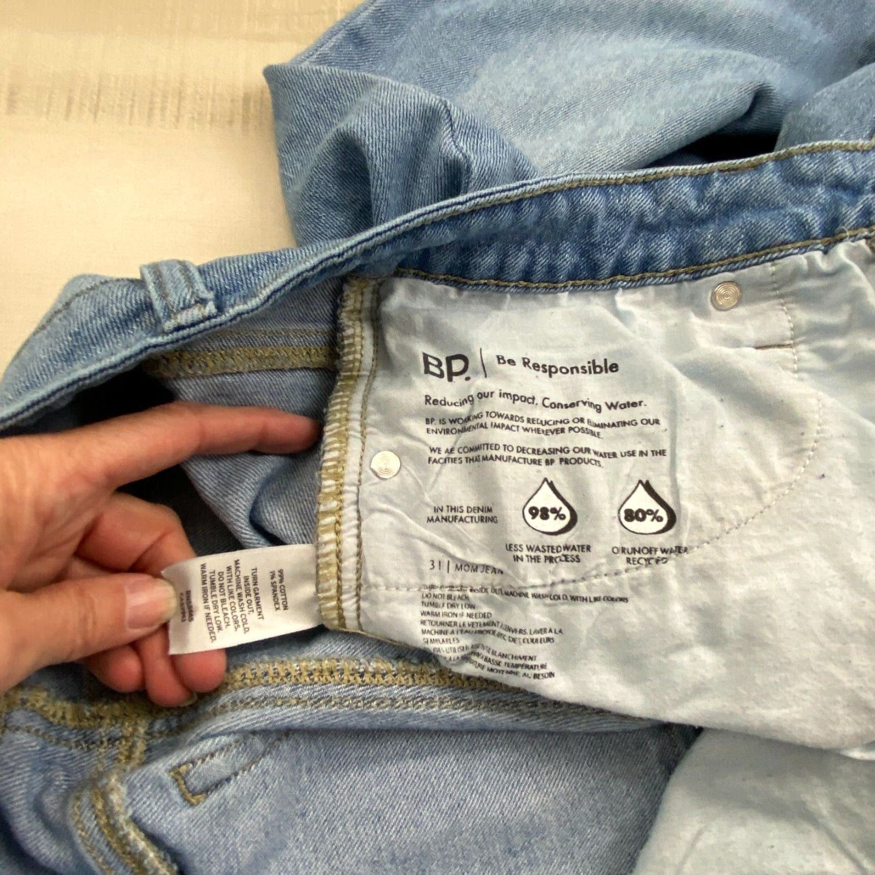 Vintage BP Women's Mom Jeans High Waist Blue Medium Wash Size 31 Stretch Cotton Blend Size 24" / US 00 / IT 34 - 5 Thumbnail