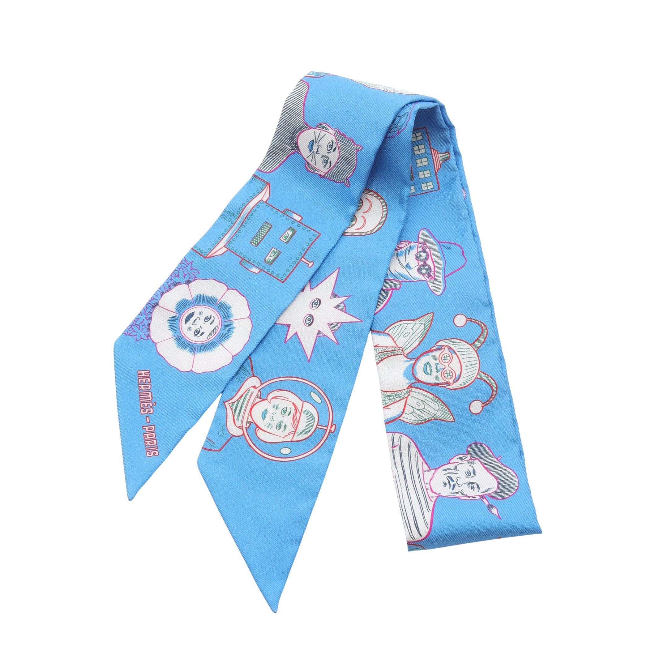 Hermes Hermes Twilly Dress Code Scarf Silk Light Blue Multicolor Size ONE SIZE - 1 Thumbnail