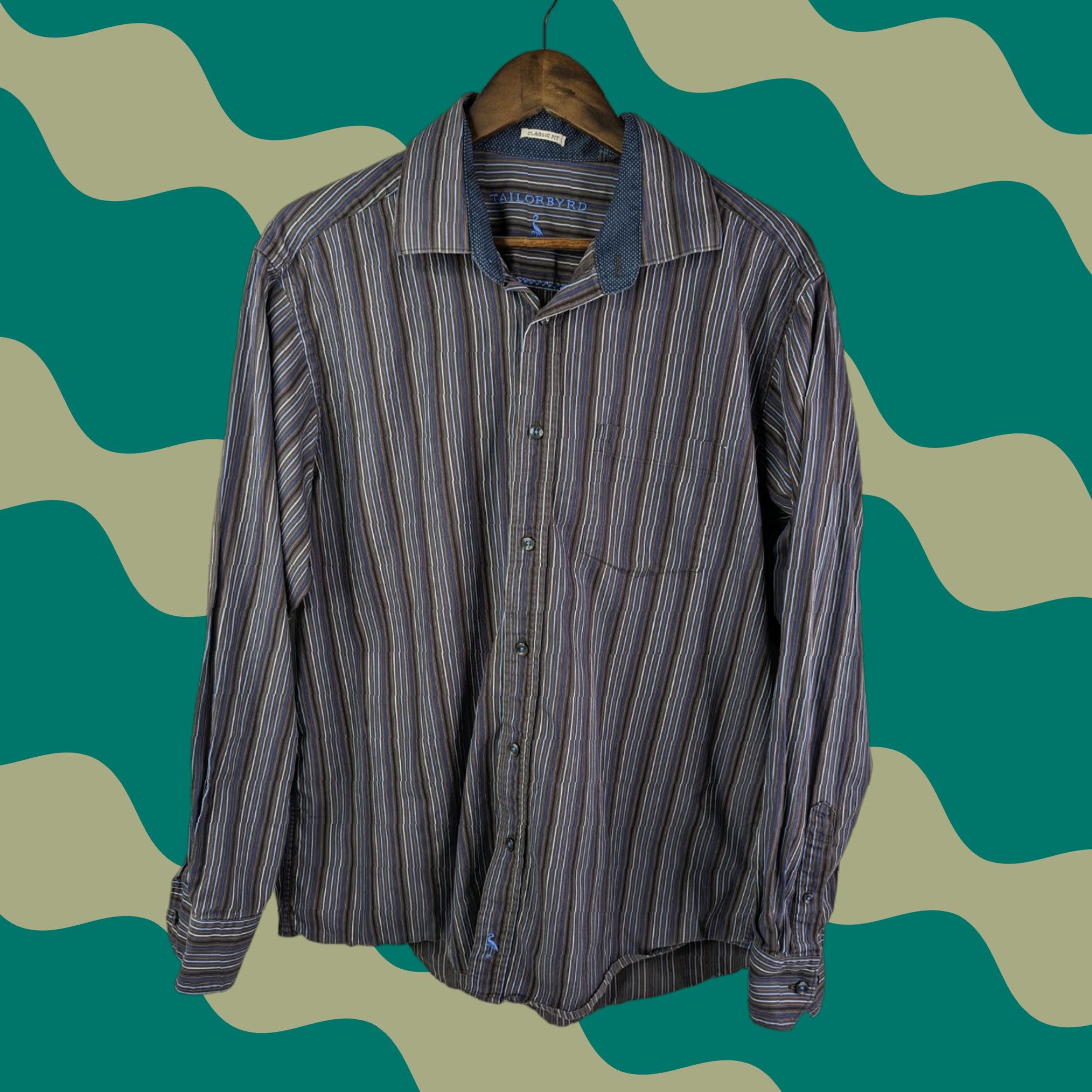 Tailorbyrd TAILORBYRD Dress Shirt Long Sleeve Multicolor Striped Blue Brown Classic Fit Men's XL Size 46R - 1 Thumbnail