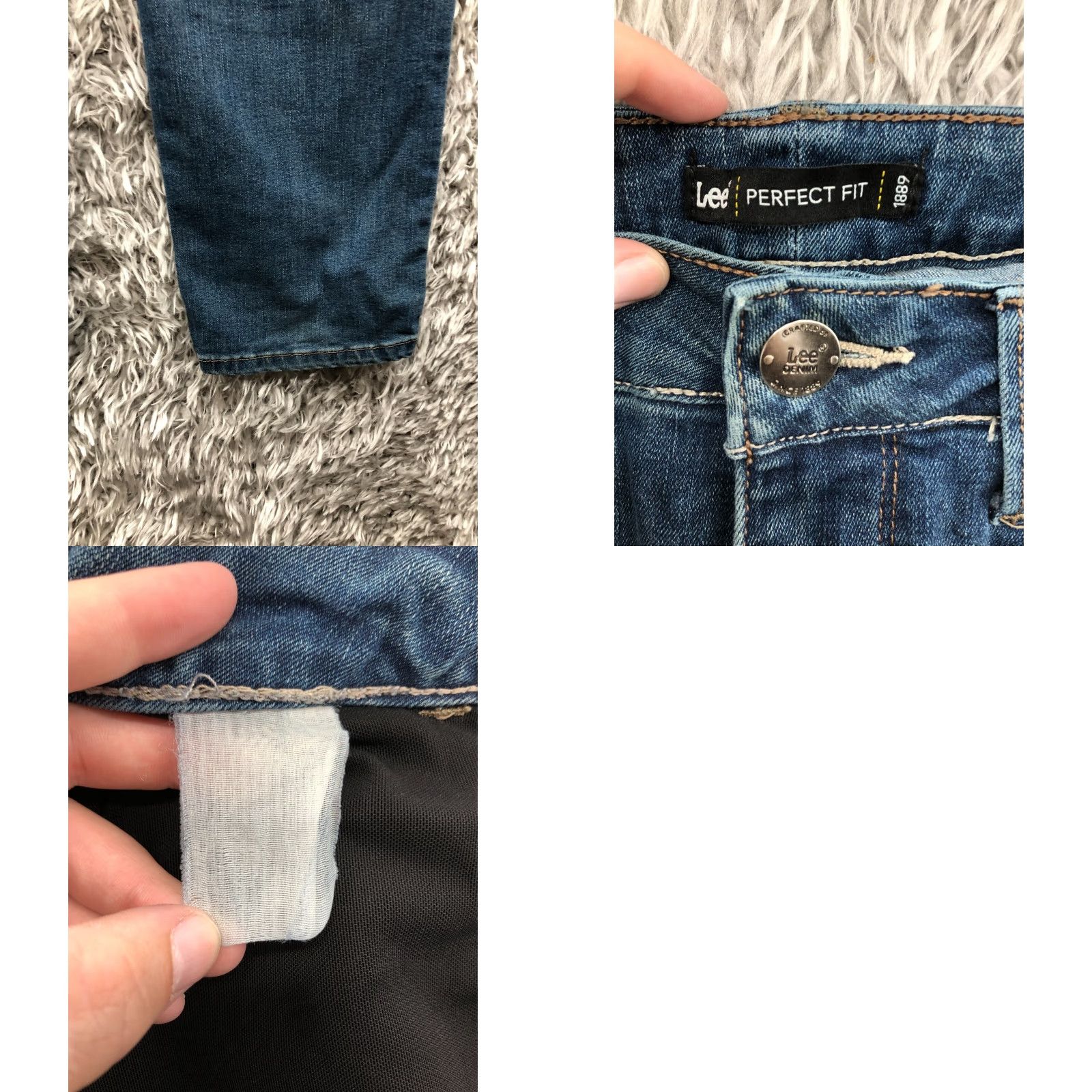 Lee Lee Perfect Fit Jeans Size 12 Womens Mid Rise Dark Wash Blue Denim Straight 5-Pocket Design Zipper Button Belt Loops Size 34" / US 12 / IT 48 - 8 Thumbnail