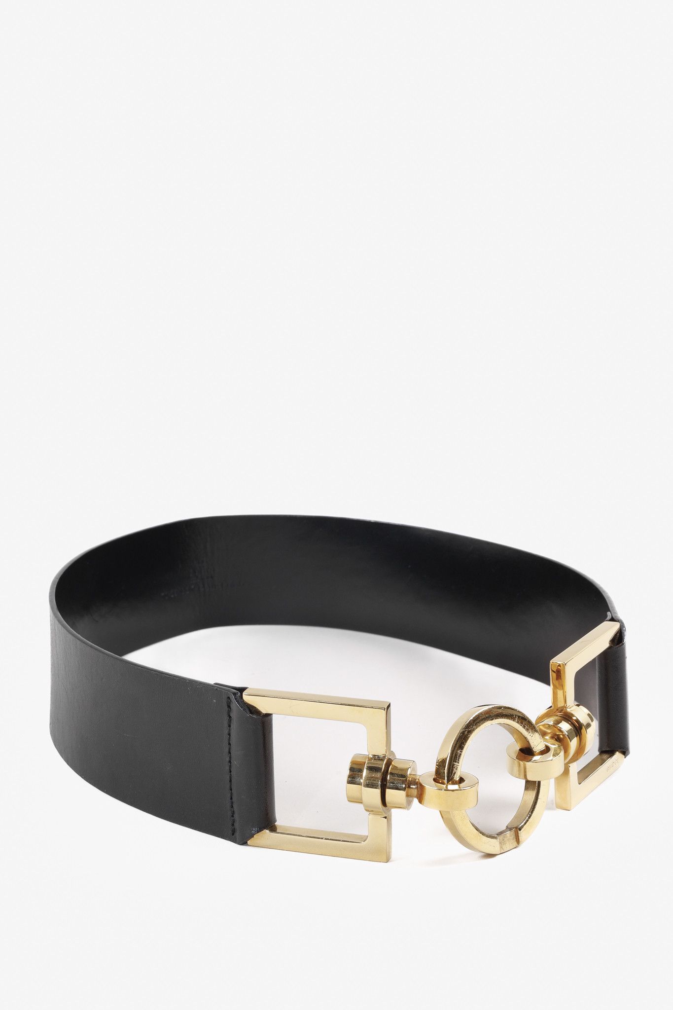 image of Gucci Tom Ford Era Black Leather Horsebit Link Belt, Women's