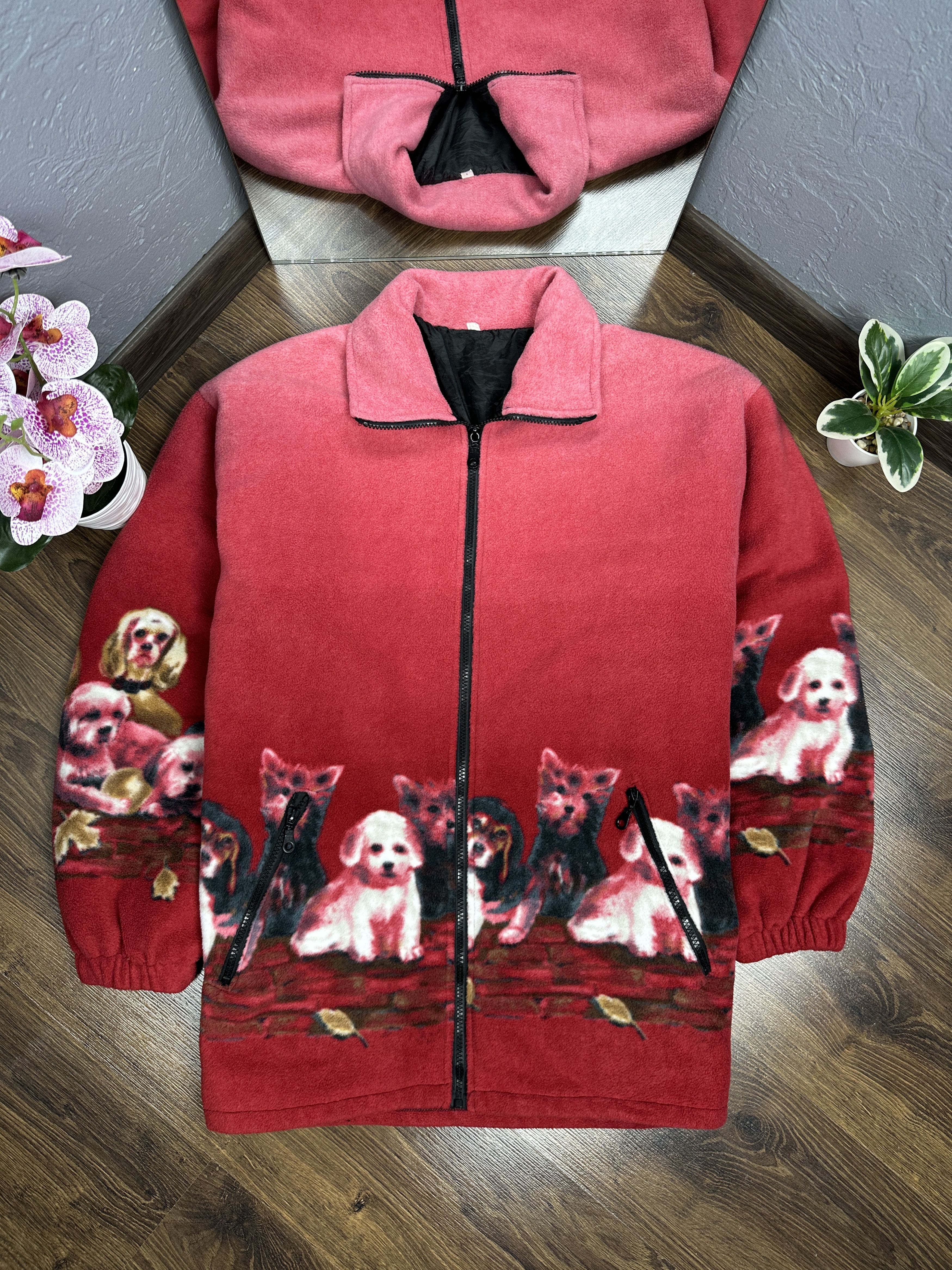 Dog print vintage animal fleece jacket