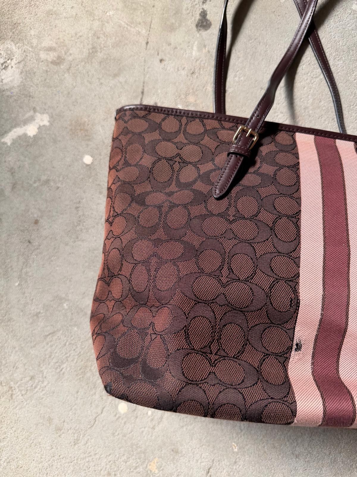 Coach Coach Signature Stripe Shoulder Bag Brown/Pink Size ONE SIZE - 7 Thumbnail