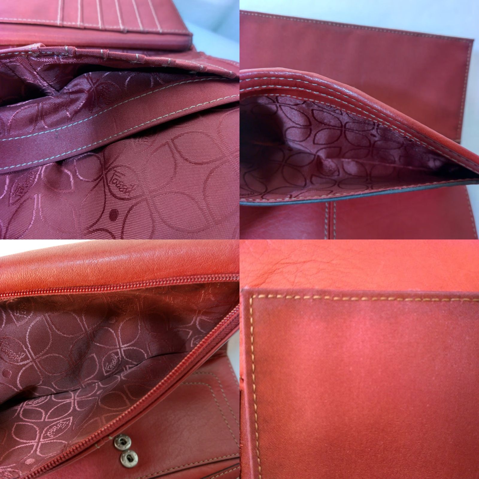 Fossil Fossil Wallet Tri-fold Red Leather 12 Card Slots Checkbook ID Window 2 Bill Slots Change Slot Zipper Works Womens Size ONE SIZE - 9 Thumbnail