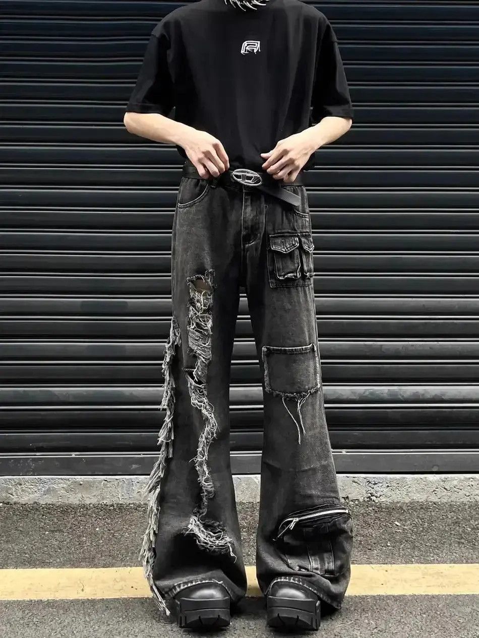 Japanese Brand High street ripped raw edge patchwork draped jeans Size US 32 / EU 48 - 5 Thumbnail