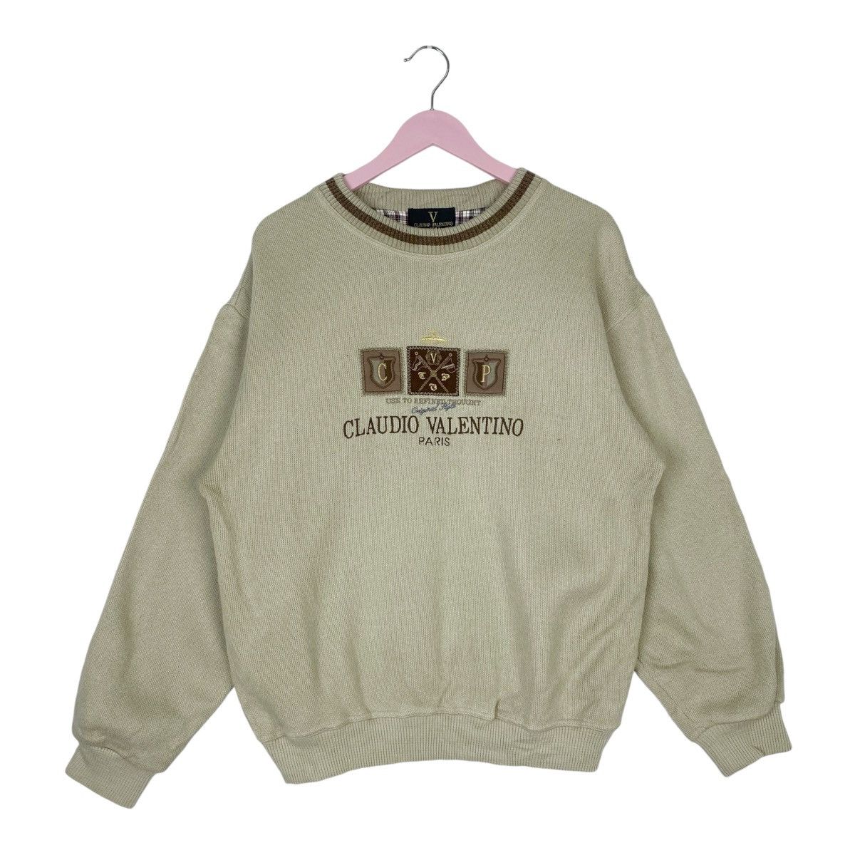 Designer × Vintage Claudio Valentino Big Logo Sweatshirt Crewneck Pullover Jump Size US M / EU 48-50 / 2 - 1 Thumbnail