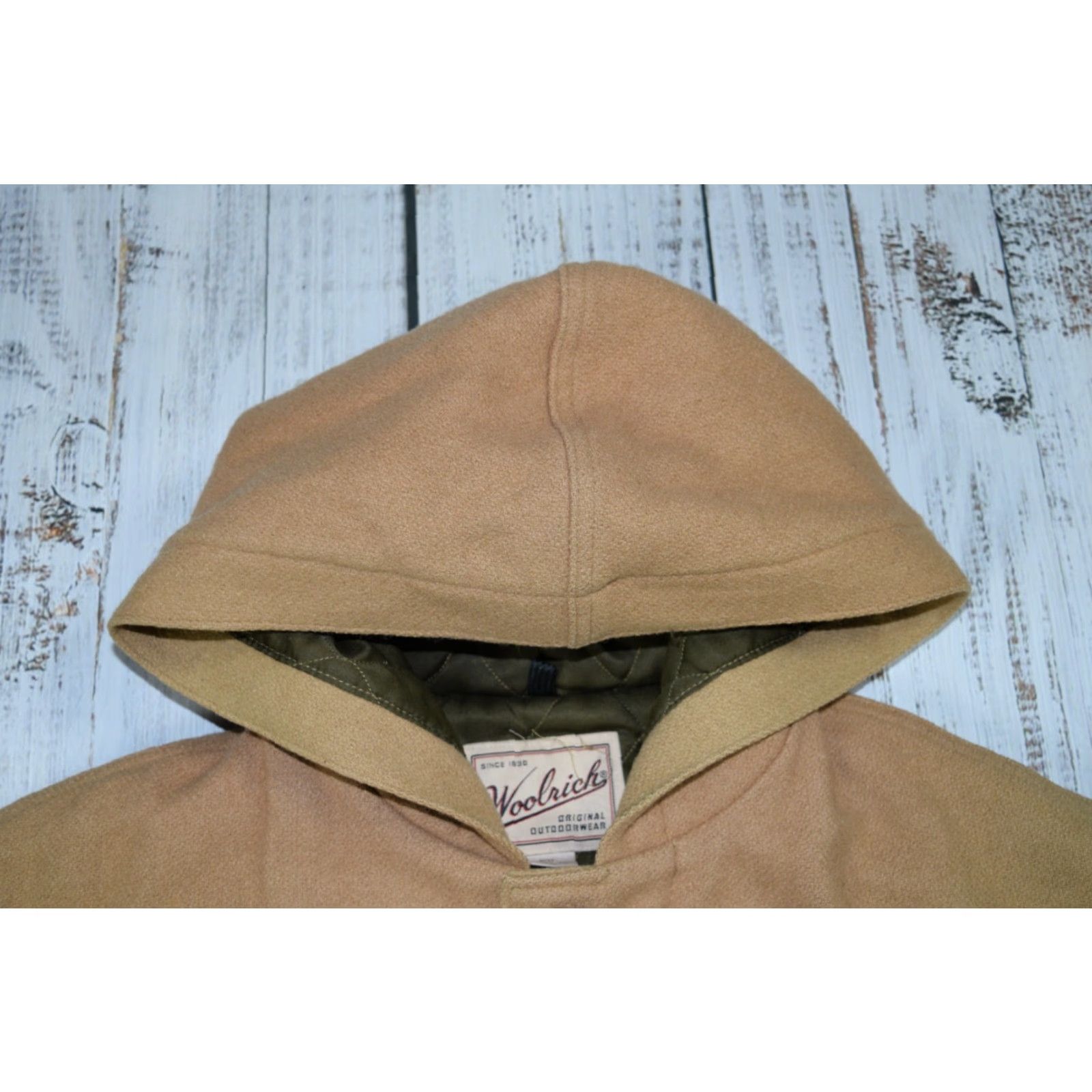 Vintage VINTAGE Woolrich Jacket Parka Wool Blend Hooded Size Large Mens Khaki Tan Olive Liner 1990s Size US L / EU 52-54 / 3 - 4 Thumbnail