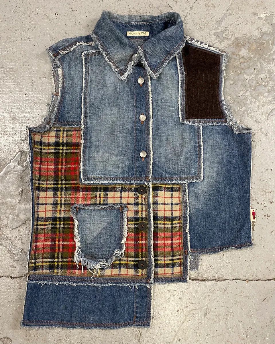 Jean Paul Gaultier 2000s Jean Paul Gaultier Asymmetrical Patchwork Wool Denim Jacket Size S / US 4 / IT 40 - 1 Thumbnail