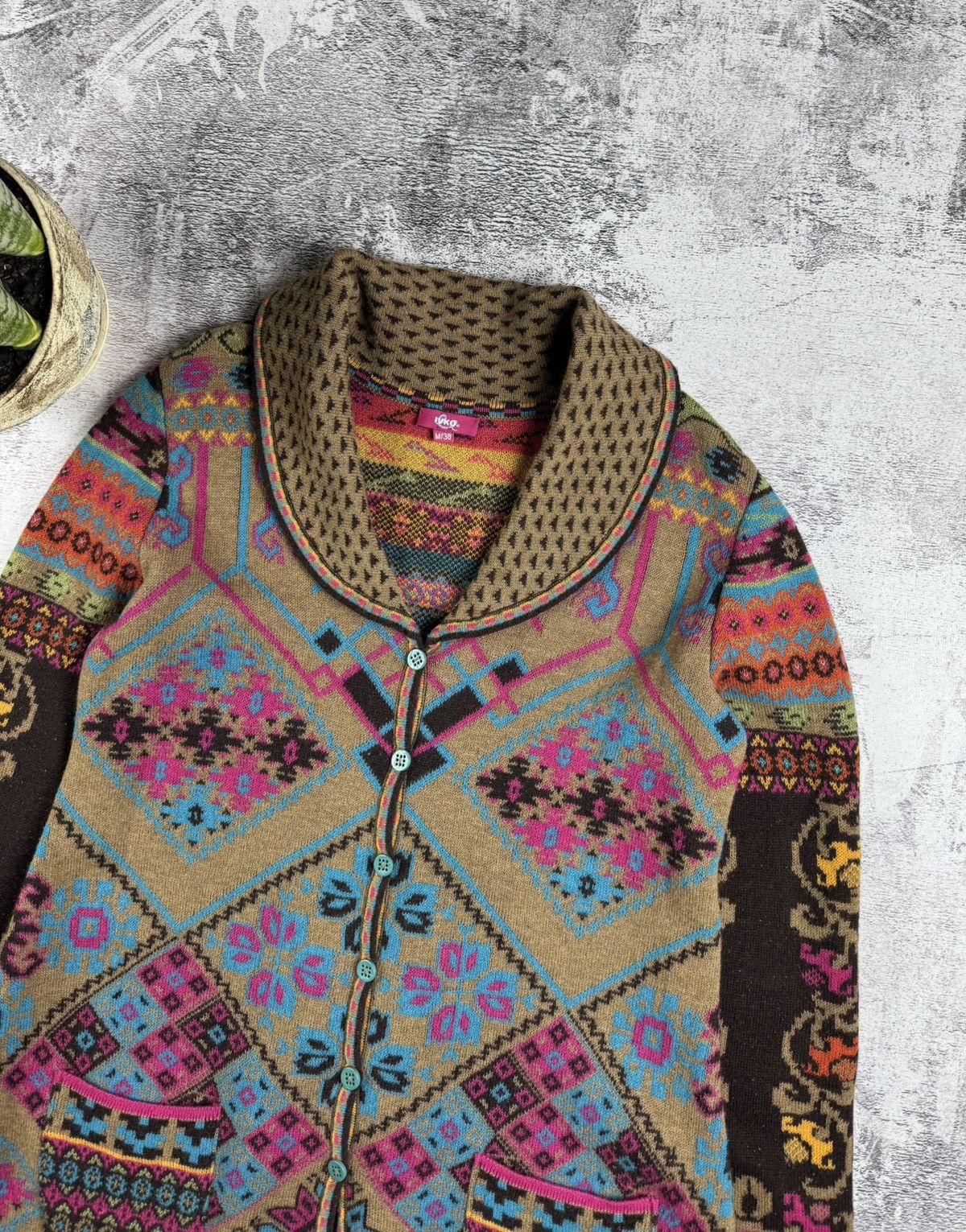 Designer × Vintage IVKO Lambs Wool 38 Knit Floral Long Cardigan Sweater Dress Size M / US 6-8 / IT 42-44 - 5 Thumbnail