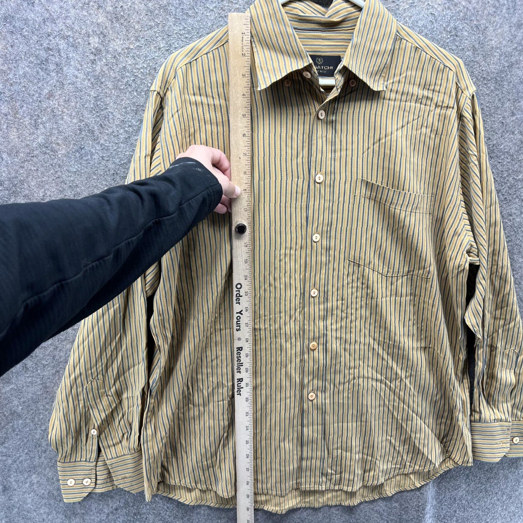 BUGATCHI Bugatchi Uomo Shirt Mens M Yellow Stripe Button Front Boho Oxford Blue Size US M / EU 48-50 / 2 - 7 Thumbnail