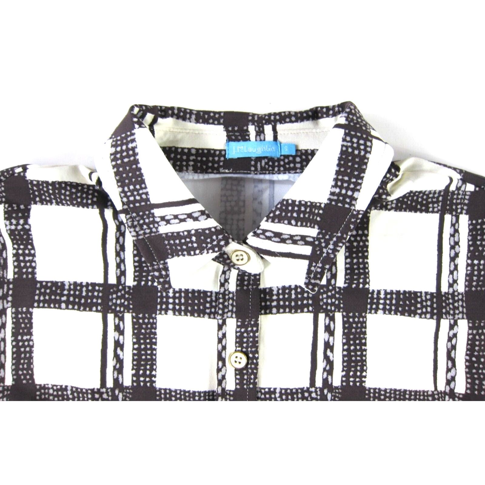 J.McLaughlin VINTAGE New J. McLaughlin Brown Ivory Plaid Button Down Collar Stretch Tie Shirt Dress S Size S / US 4 / IT 40 - 4 Thumbnail