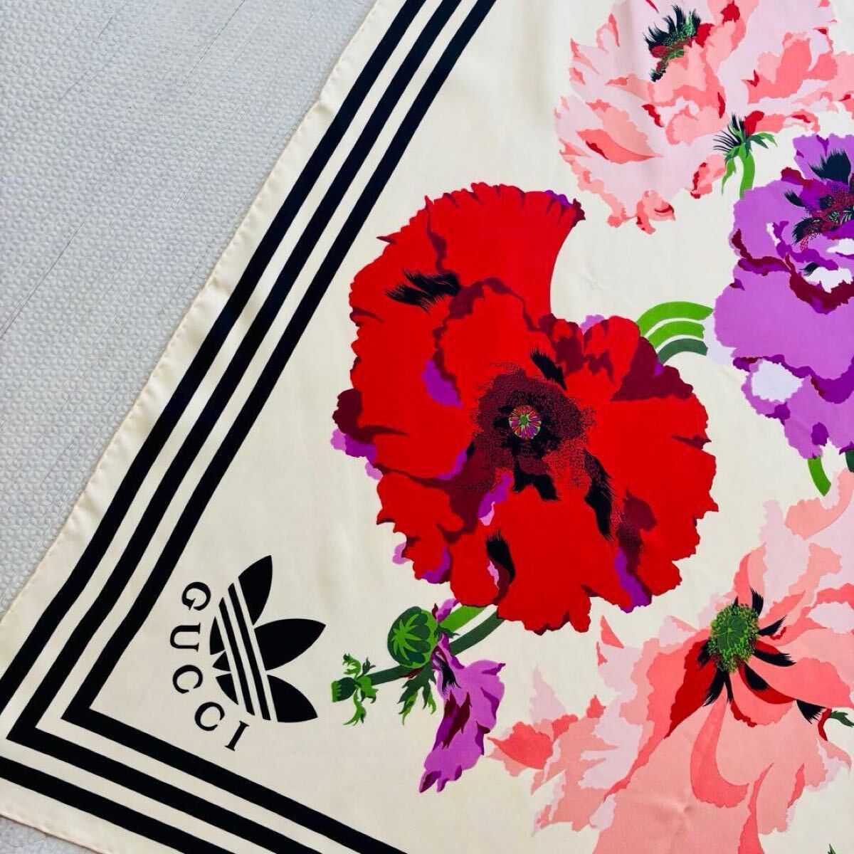 Adidas × Gucci Gucci x Adidas Maxi Flower Print Silk Scarf Size ONE SIZE - 5 Thumbnail