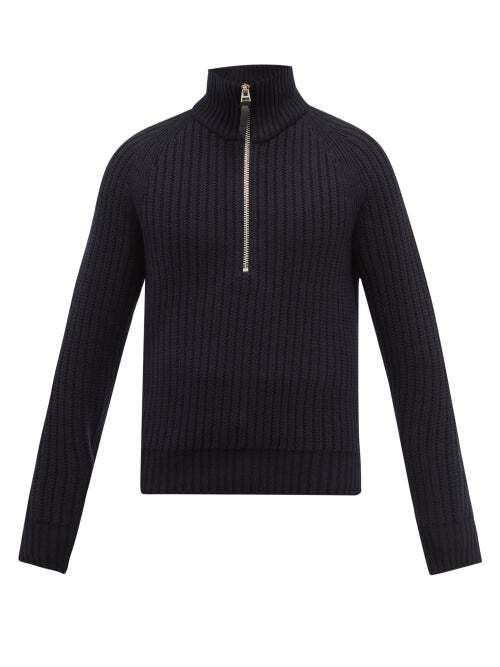 image of Tom Ford O1W1Db10124 Wool Blend Zipped High Neck Sweater In Navy, Men's (Size Small)