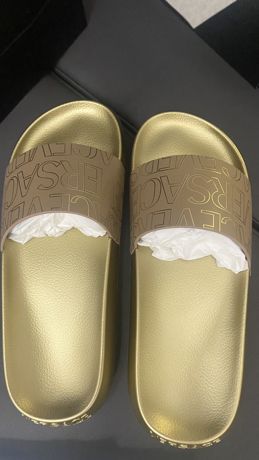 Versace Versace Gold Allover open-toe slides Size US 10 / EU 43 - 4 Thumbnail