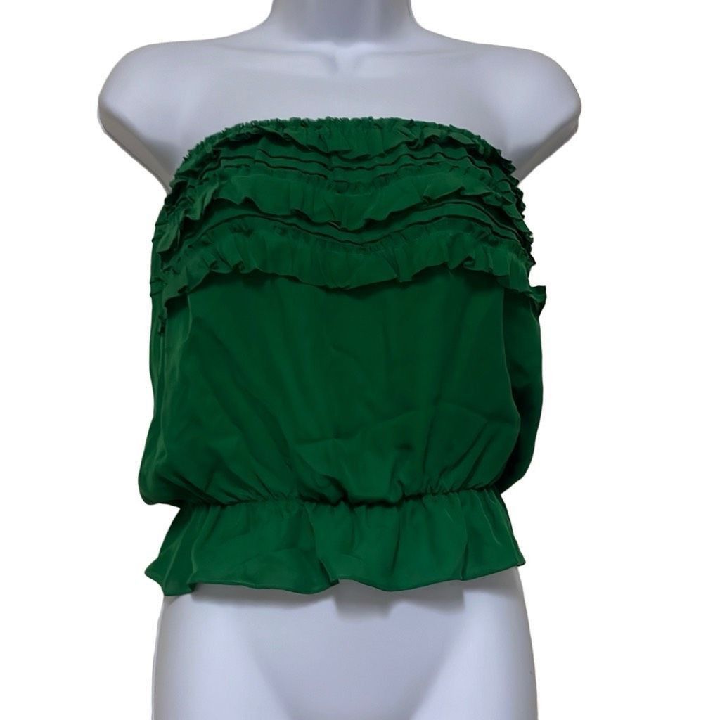Parker Womens XS 100% Silk Strapless Top Green Elastic Waist