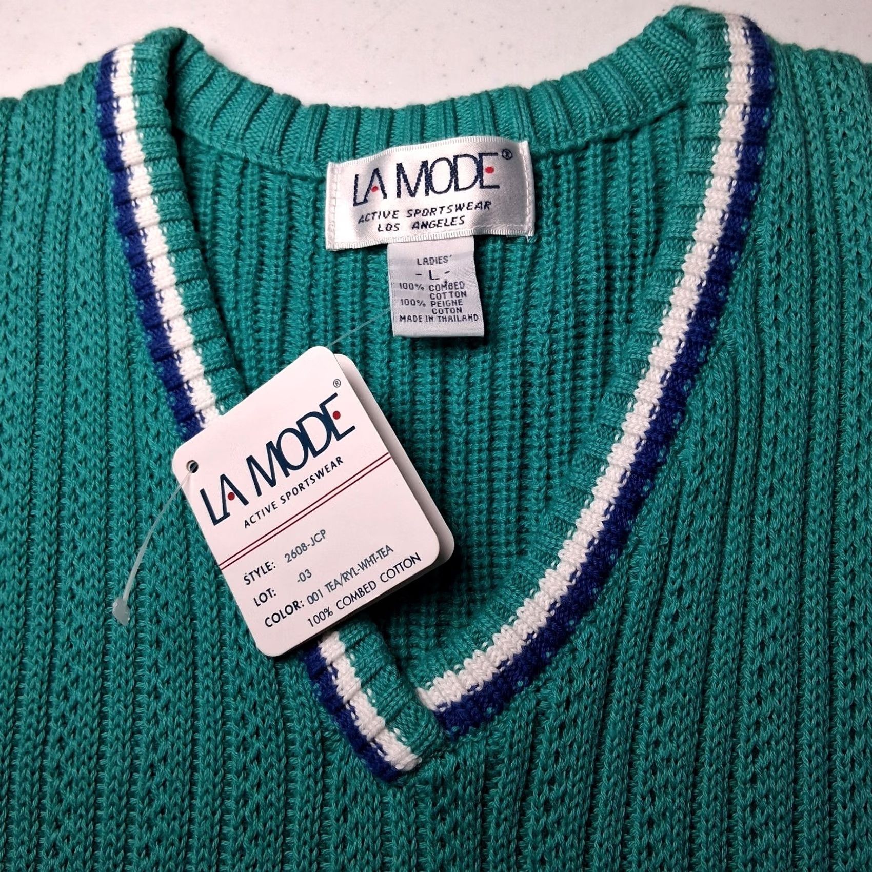 Vintage VINTAGE La Mode Sweater Vest L Teal Combed Cotton Preppy V Neck 1990s Size L / US 10 / IT 46 - 6 Thumbnail