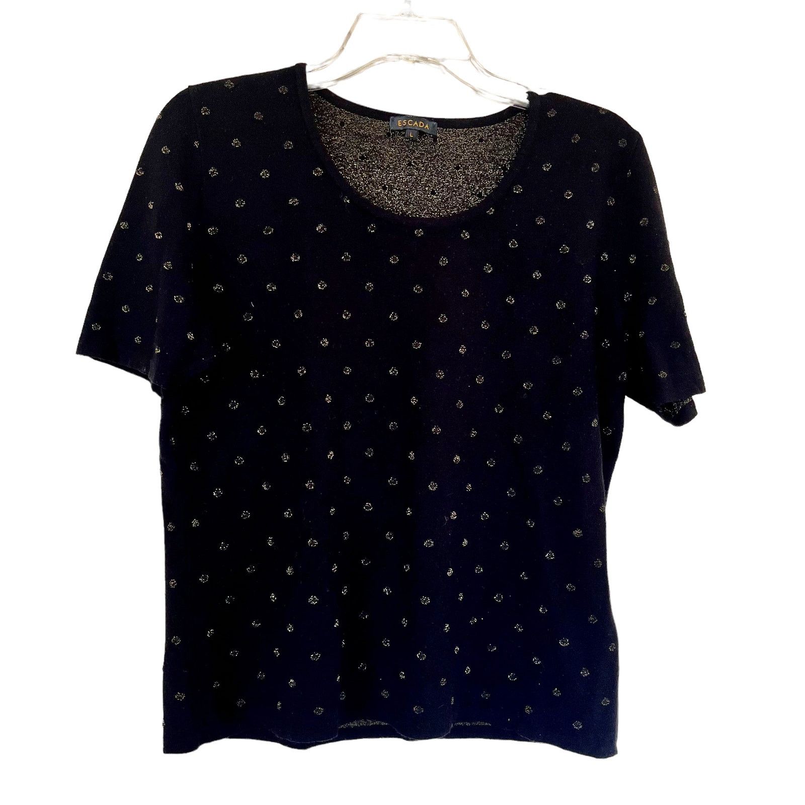 Escada Escada black gold dot knit short sleeve sweater size Large Size L / US 10 / IT 46 - 2 Thumbnail