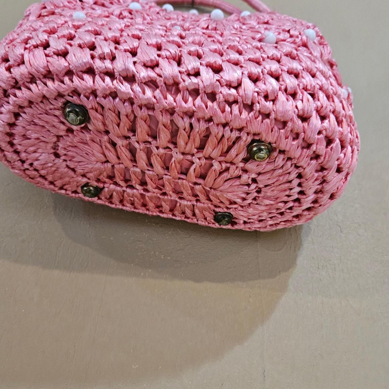 Vintage 50s 60s cottagecore coquette pink white raffia handbag Size ONE SIZE - 5 Thumbnail