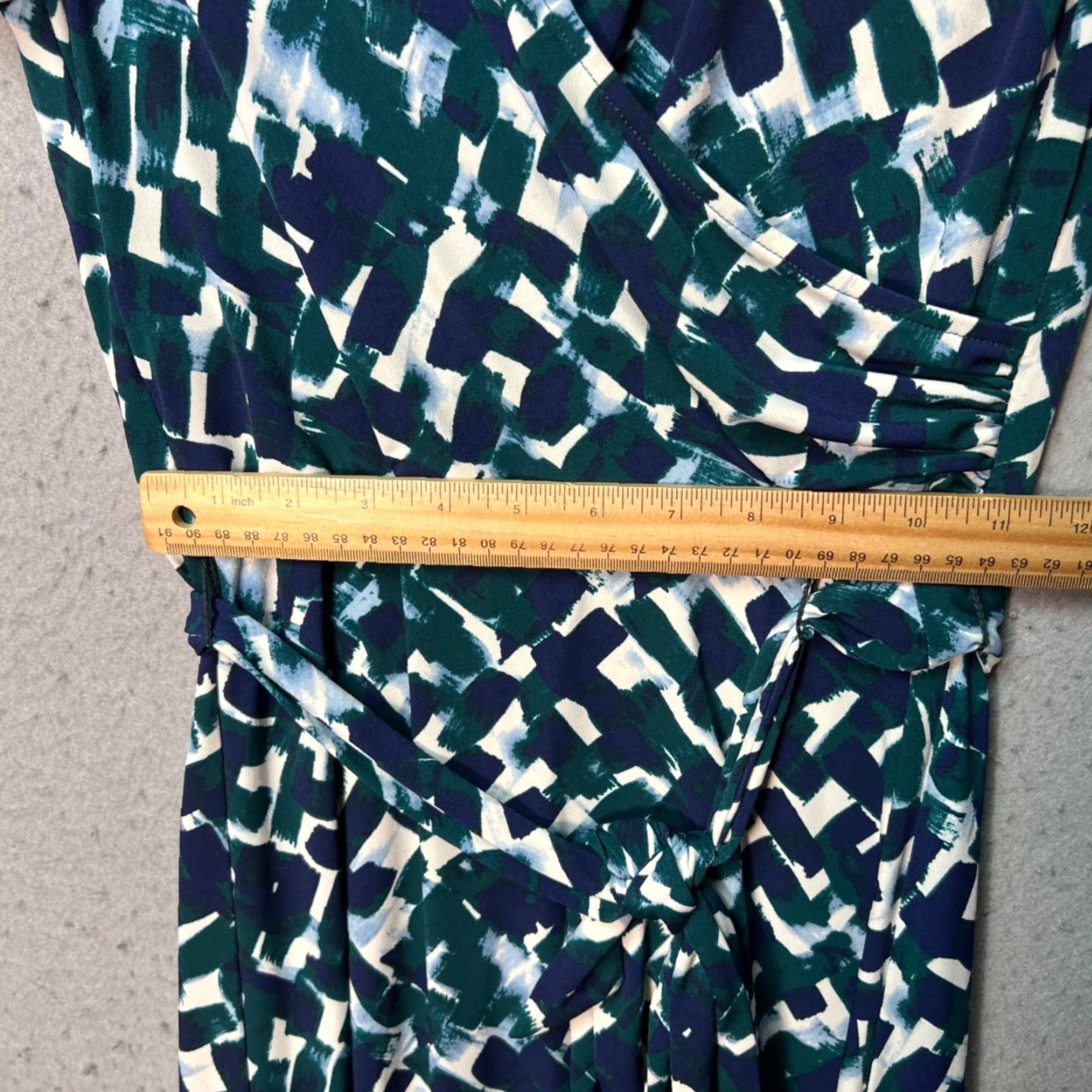 Vintage Eliza J Womens Dress Abstract Print Faux Wrap Tie Waist Short Sleeves Size 4 Green Midi Womens Size 27" / US 4 / IT 40 - 7 Thumbnail