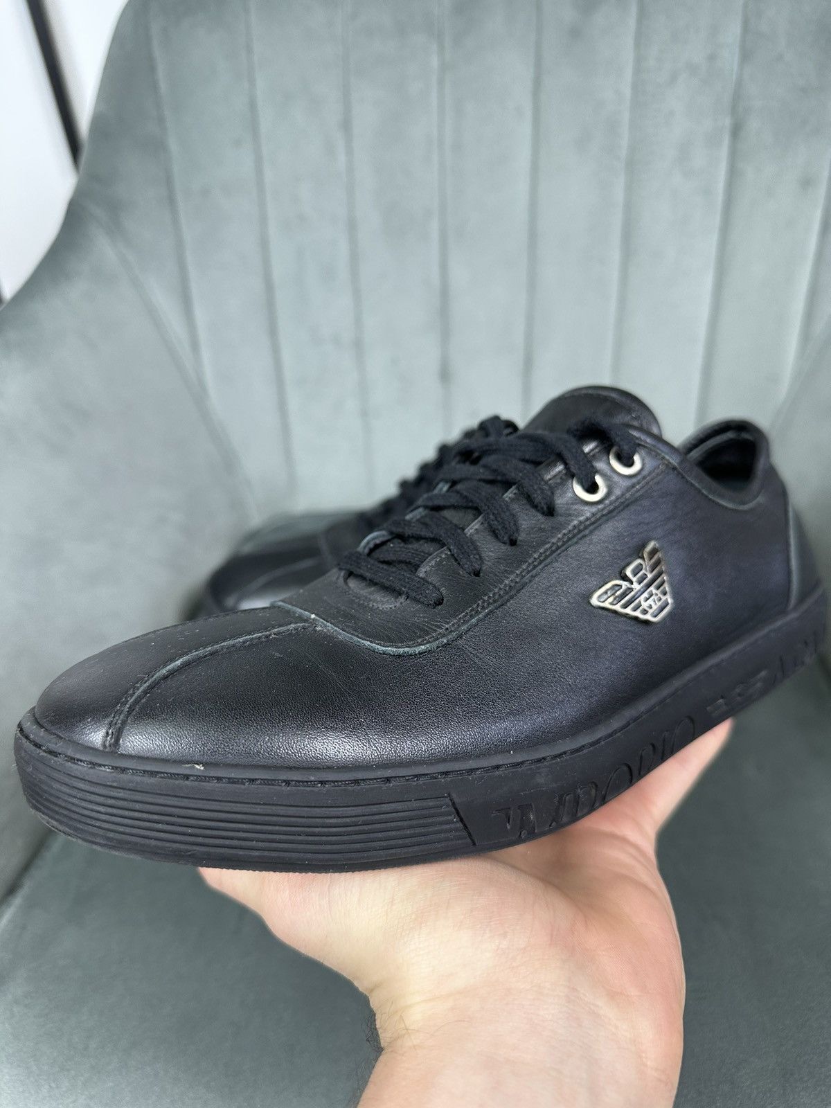 Armani × Emporio Armani Emporio Armani Leather Low Top Sneakers Shoes Men’s Black 41 Size US 8 / EU 41 - 4 Thumbnail