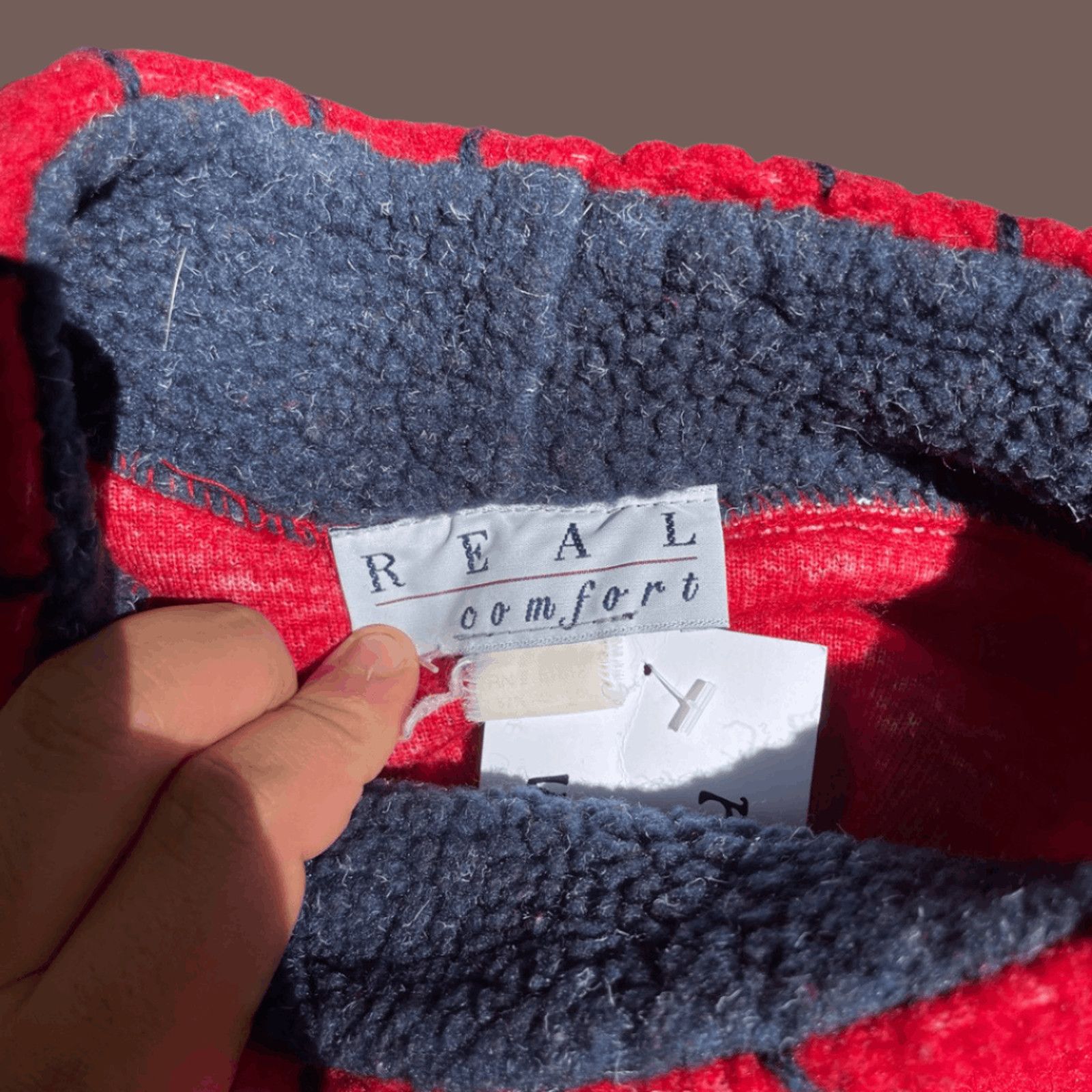 Vintage Retro Flag Fleece | Real Comfort Red Blue Cotton | Americana Size M / US 6-8 / IT 42-44 - 5 Thumbnail