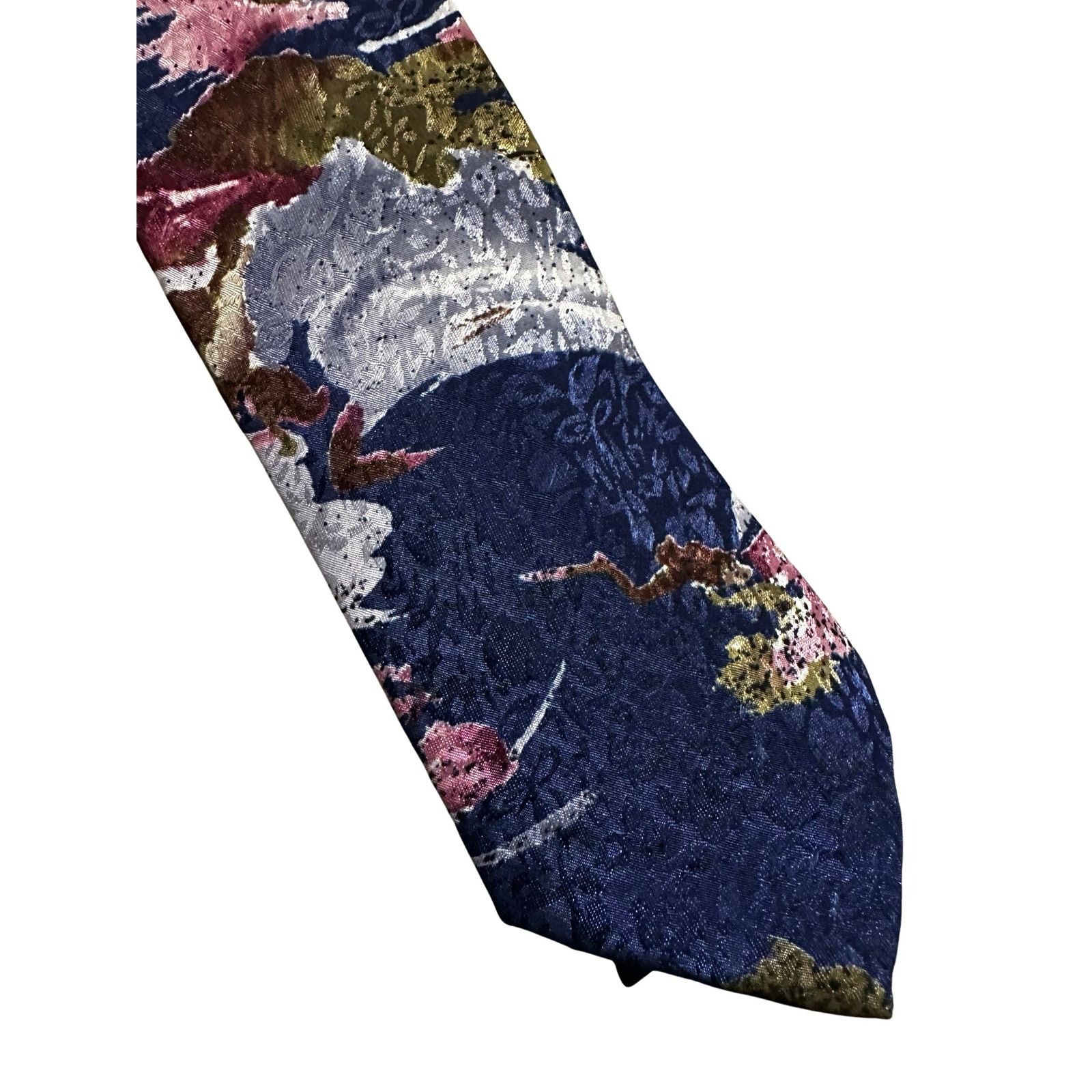 Vintage Vintage Cornerstone Navy Floral Silk Necktie Size ONE SIZE - 3 Thumbnail