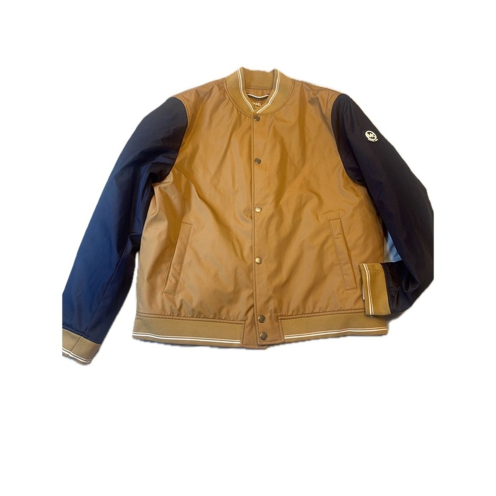Michael Kors Michael Kors Varsity Jacket XL – Tan & Navy Bomber Coat NWT Size US XL / EU 56 / 4 - 1 Thumbnail
