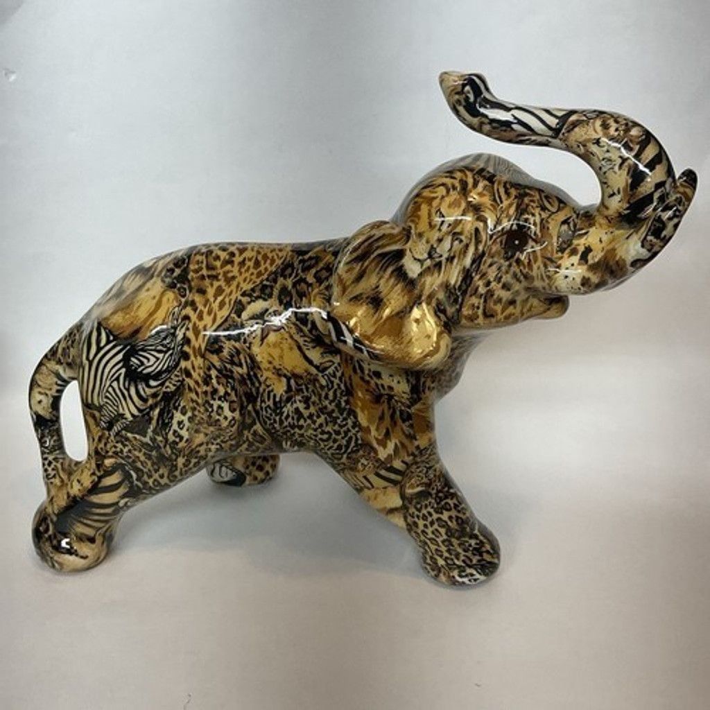 The Unbranded Brand NWOB Elephant Figurine Jungle Animal Print Safari Patchwork Size ONE SIZE - 1 Thumbnail