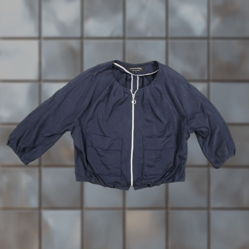 Vintage LAPINE BLANCHE Jacket Womens 38 Lyocell Zip Front Cropped Blue 3/4 Sleeve Lightweight Casual Japan Size XS / US 0-2 / IT 36-38 - 1 Thumbnail