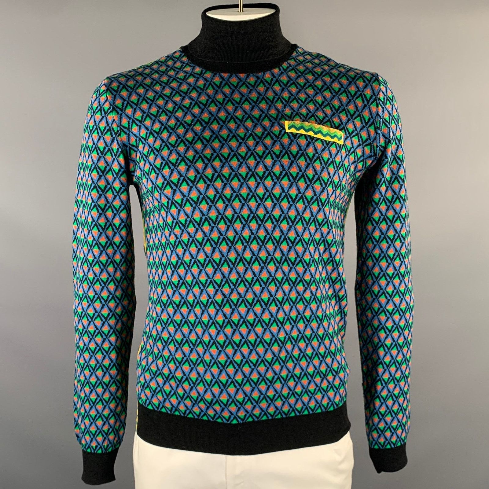 Prada PRADA Green Multi-Color Geometric Wool Poly Silk Sweater Size US L / EU 52-54 / 3 - 1 Thumbnail