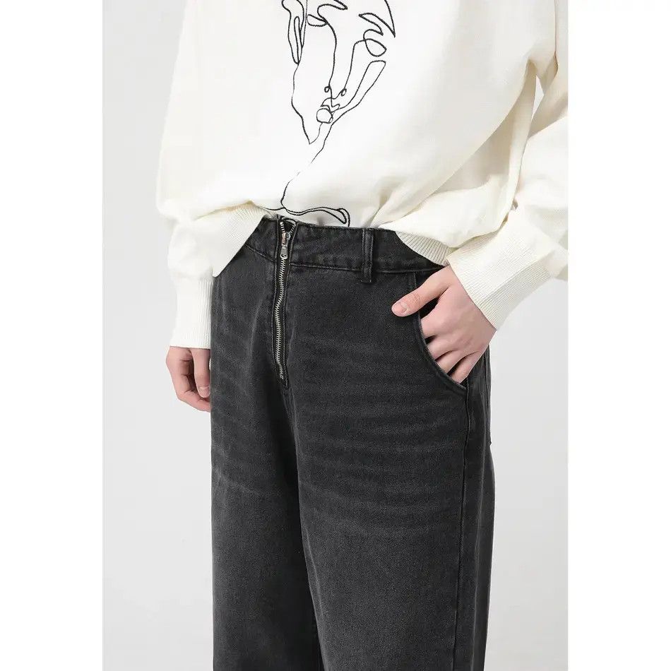 Japanese Brand Retro loose high street zipper jeans Size US 32 / EU 48 - 2 Thumbnail