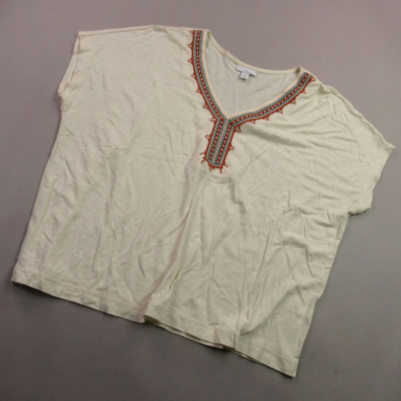 J. Jill J Jill Shirt Womens Medium Petite Short Sleeve Pullover Yellow V Neck Size M / US 6-8 / IT 42-44 - 2 Thumbnail