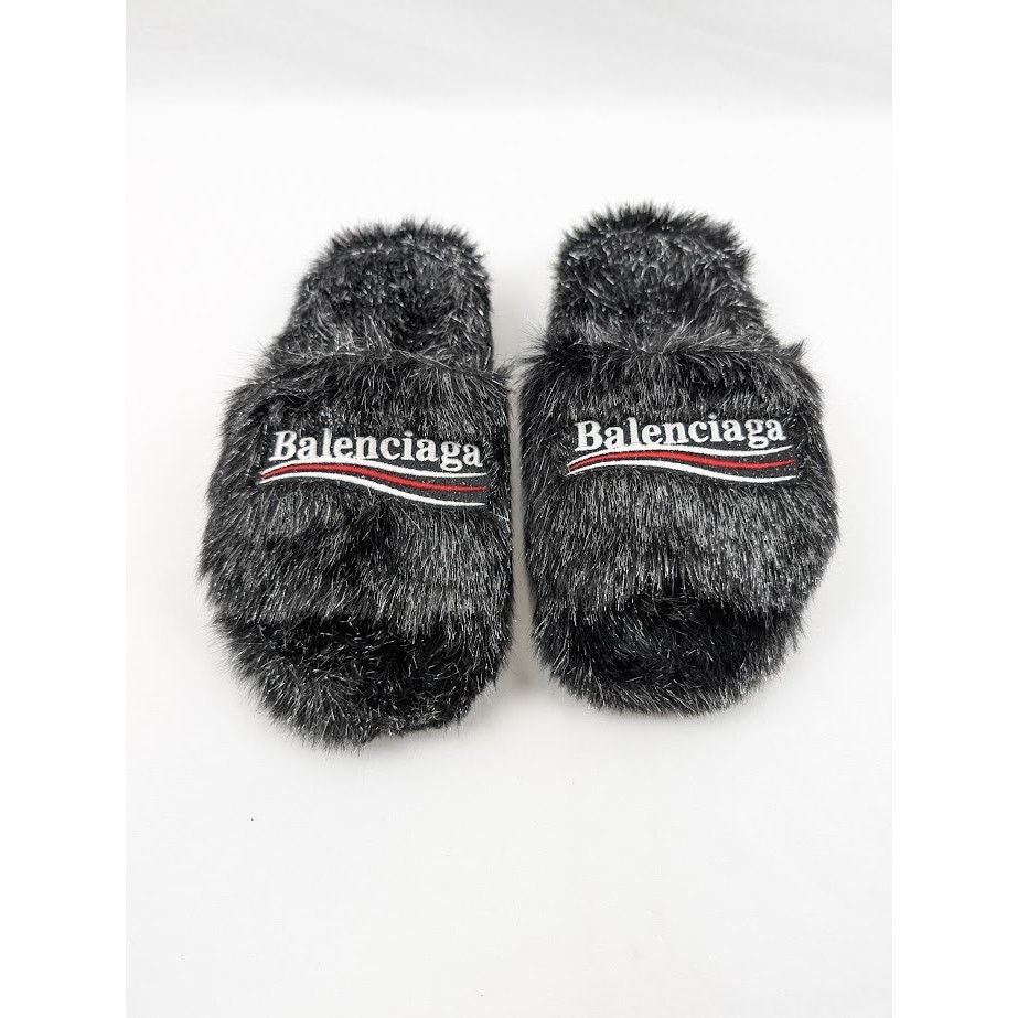Balenciaga o1rshd1 Furry Slide Metallic in Black/Silver/White/Red Size US 6 / IT 36 - 12 Thumbnail