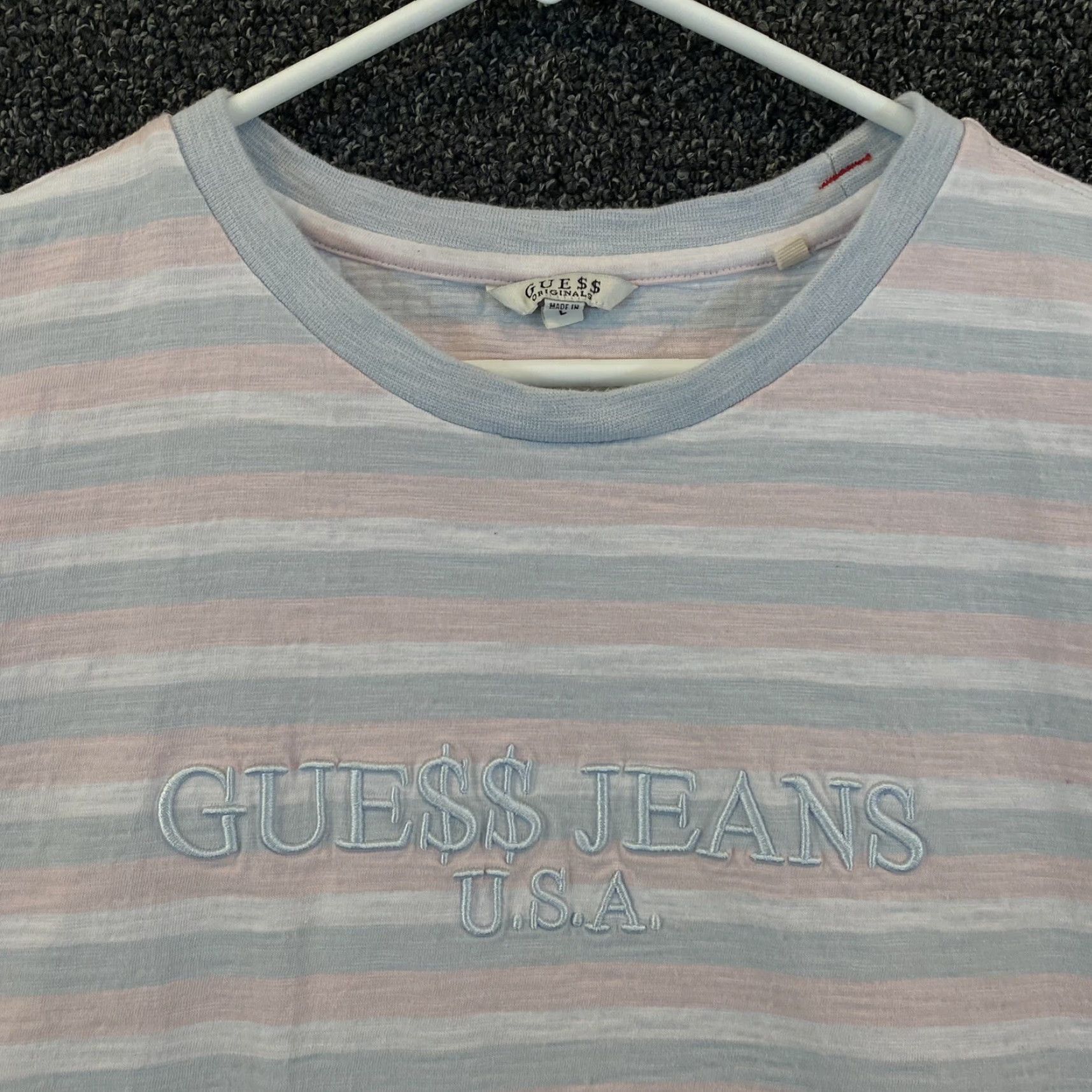 Guess A Rocky x Guess Jeans Shirt Mens Large Striped Pink Blue Cotton Candy Crew Neck Size US L / EU 52-54 / 3 - 2 Thumbnail
