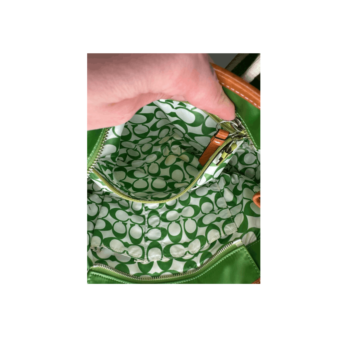 Coach COACH Green Nylon / Leather Hampton Tote Shoulder Handbag Size ONE SIZE - 7 Thumbnail