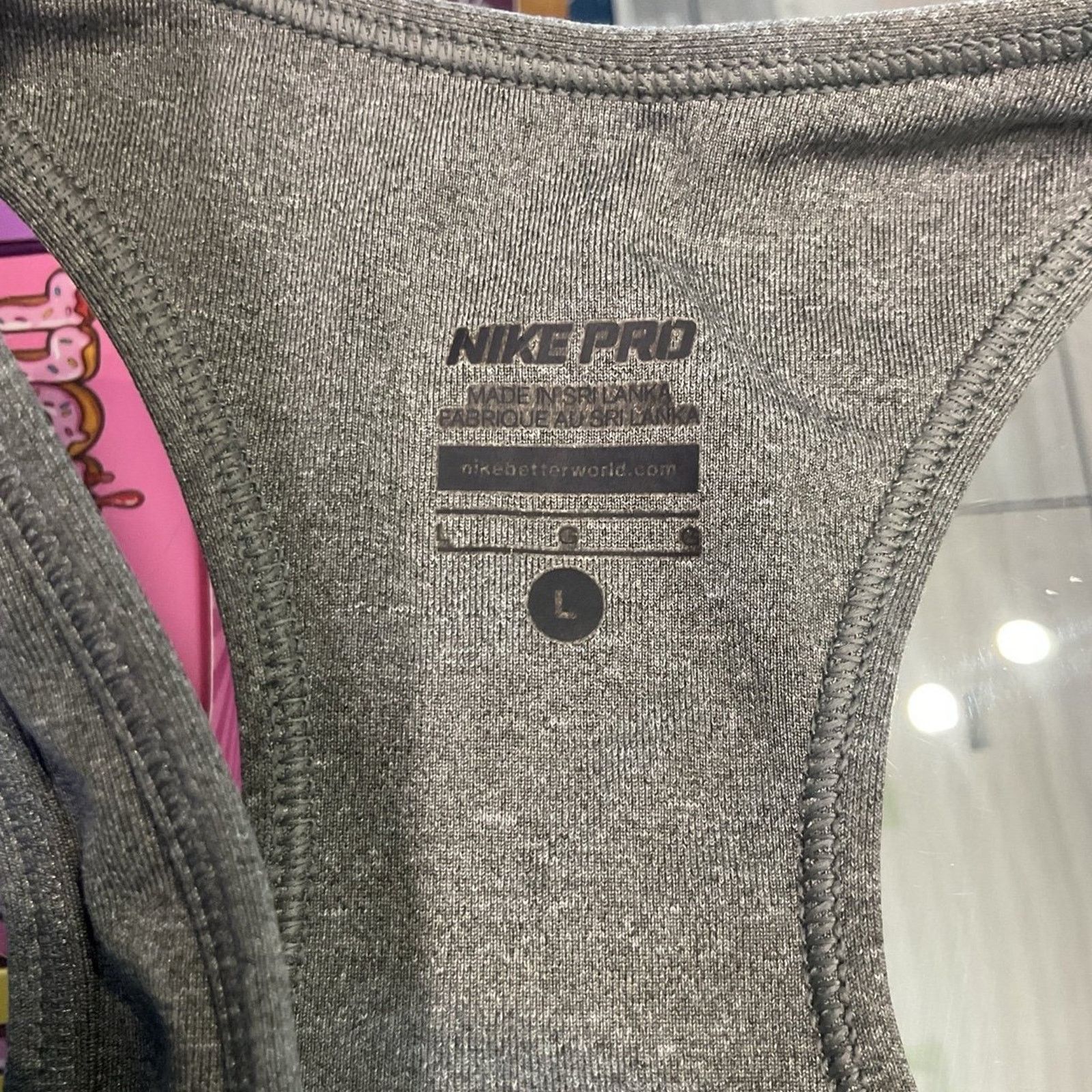 Nike Nike Pro Gray Dri-FIT Racerback Sports Bra Size L / US 10 / IT 46 - 3 Thumbnail
