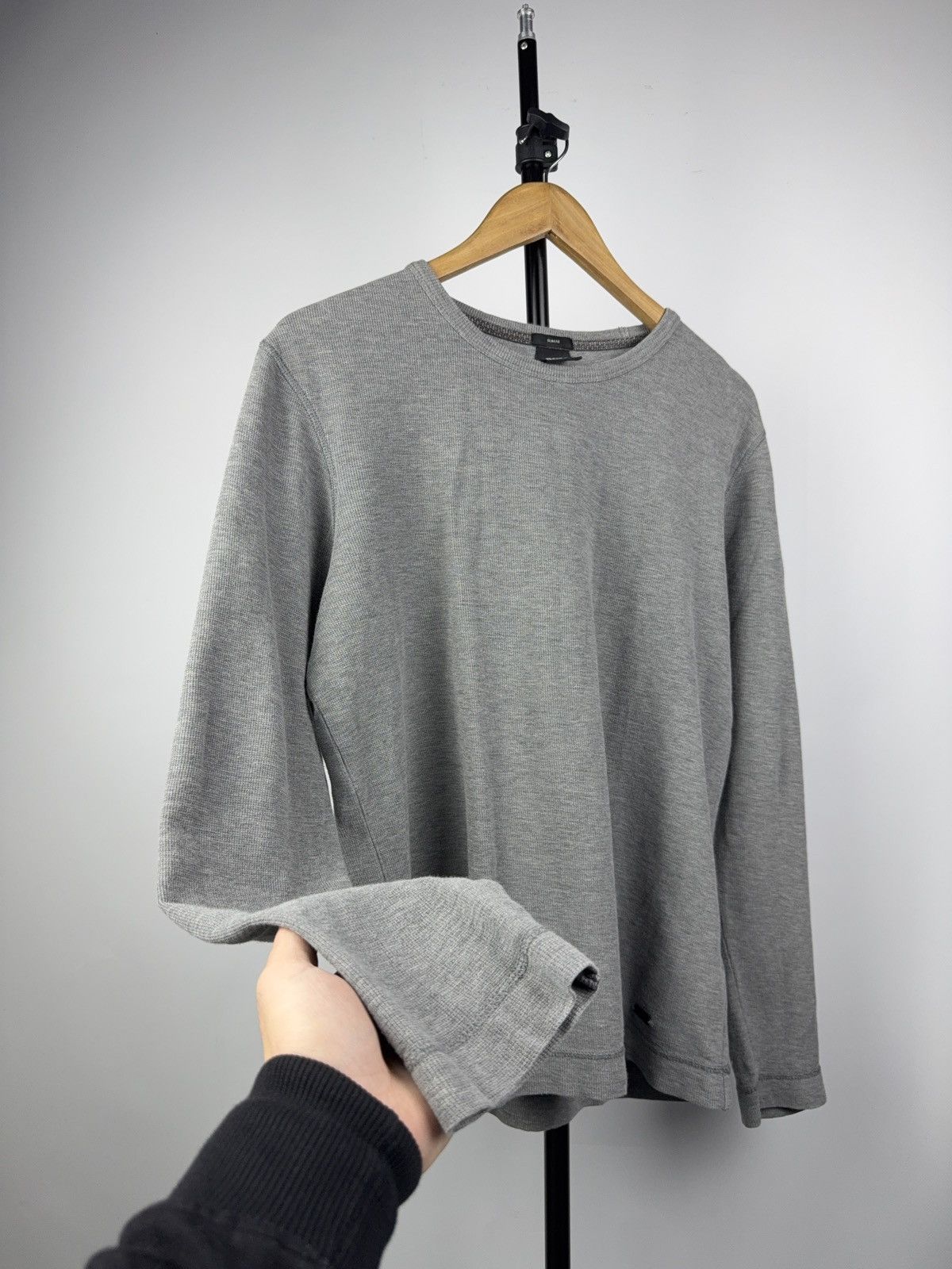 Hugo Boss Luxury BOSS Slim Fit Gray Waffle Knit Long Sleeve Shirt M Size US M / EU 48-50 / 2 - 8 Thumbnail