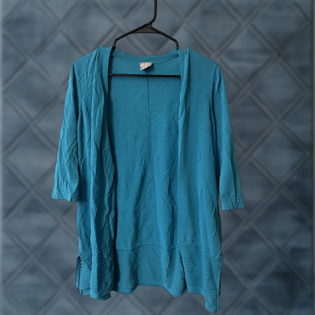Vintage Chicos Cardigan Womens 0 Blue Short Sleeve Open Front Shrug Size XS / US 0-2 / IT 36-38 - 1 Thumbnail