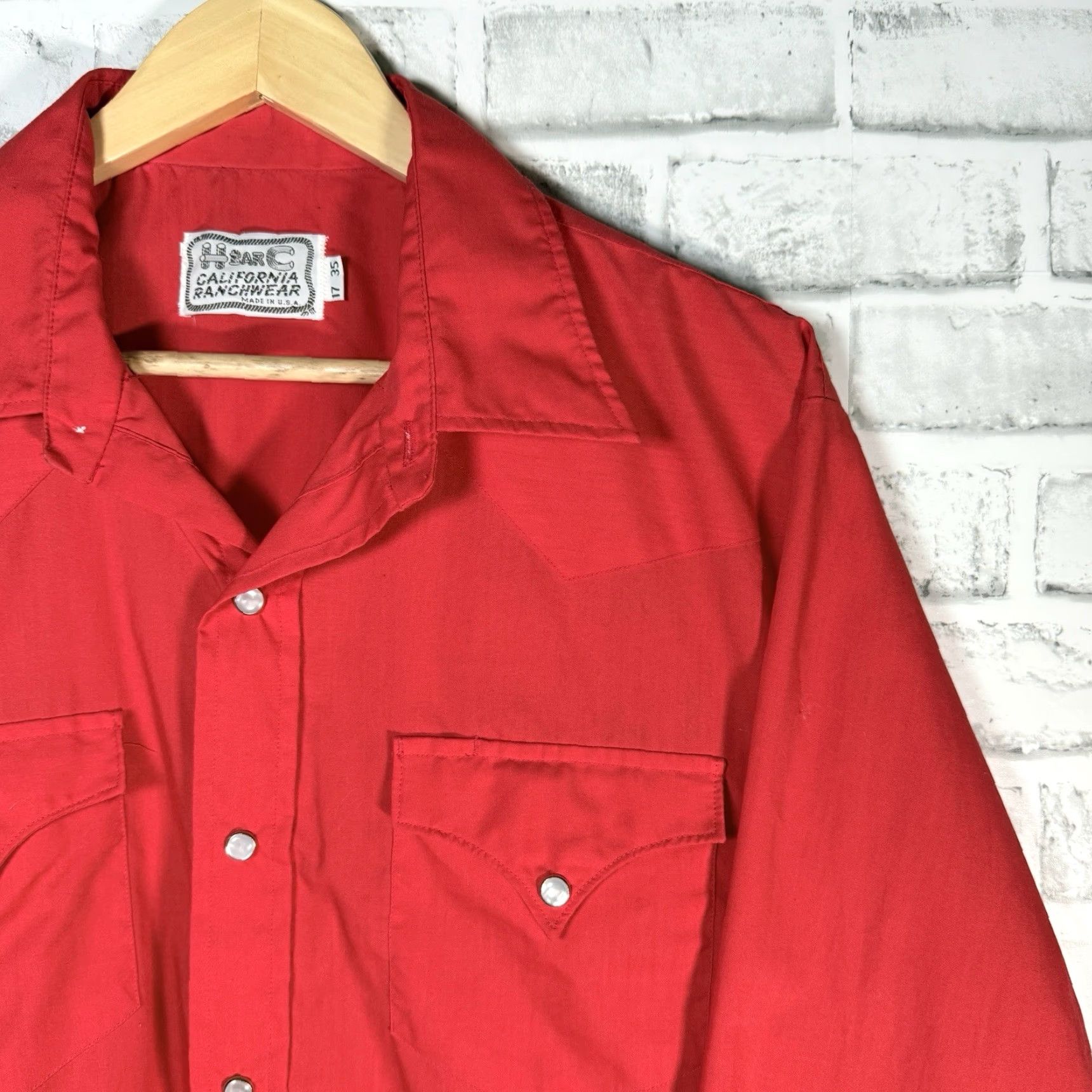 Vintage VINTAGE California Ranchwear Shirt Long Sleeve Men 17 Red Western Snap Button-Up Country Size US XL / EU 56 / 4 - 2 Thumbnail