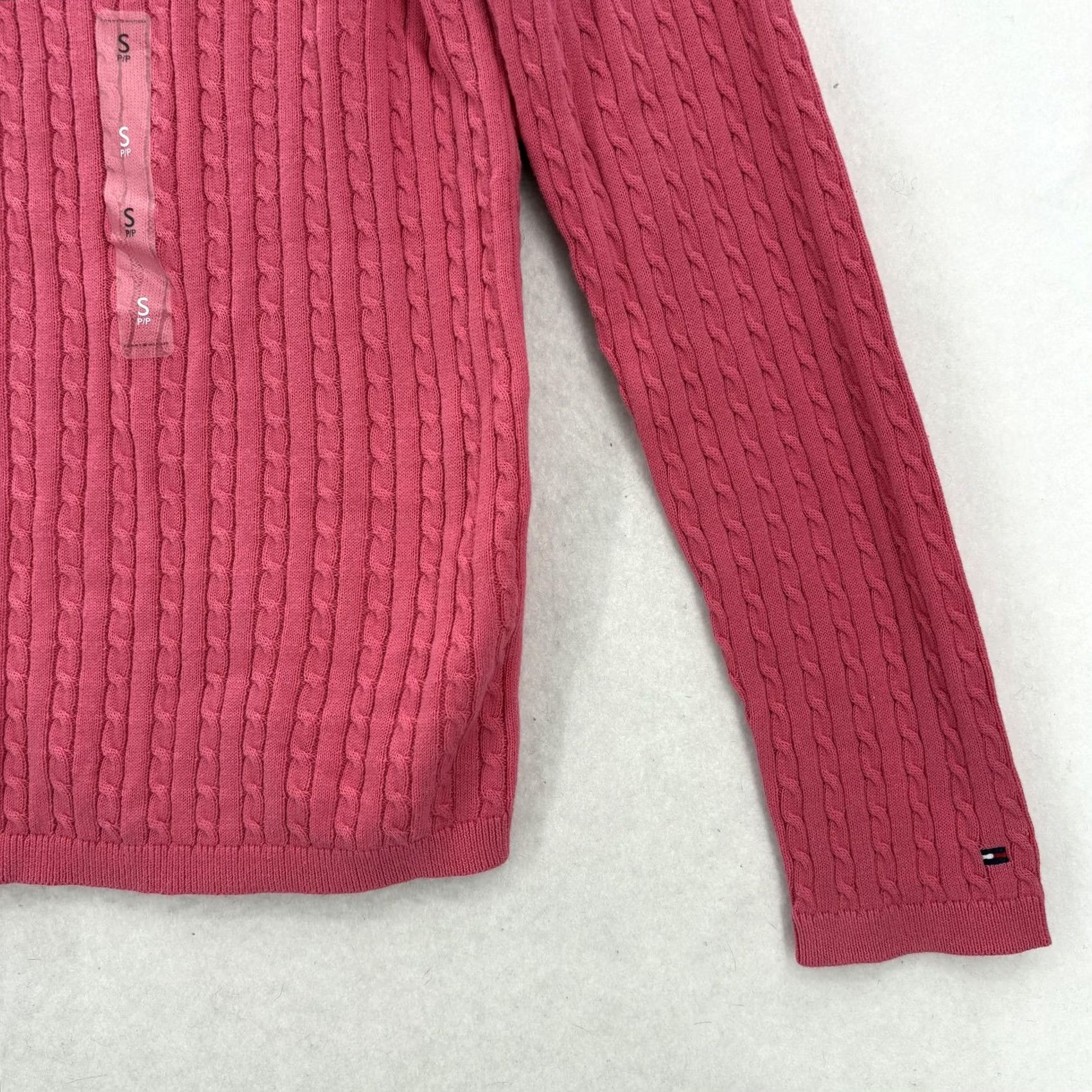 Tommy Hilfiger Tommy Hilfiger Sweater Womens Small Pink 100% Cotton V Neck Cable Knit Pullover Size S / US 4 / IT 40 - 3 Thumbnail