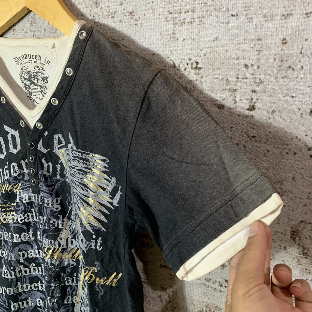 If Six Was Nine × Japanese Brand × Le Grande Bleu (L.G.B.) Japanese Double Layer Tribal Poem Sun Faded Tee Lgb Styled Size US S / EU 44-46 / 1 - 5 Thumbnail