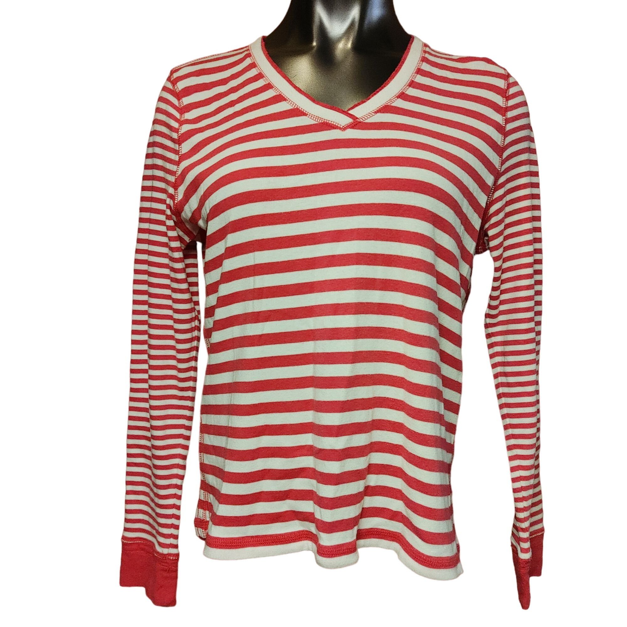 Other Liz Claiborne Women's Red/White Striped Long Sleeve V-neck T Size XL / US 12-14 / IT 48-50 - 1 Thumbnail