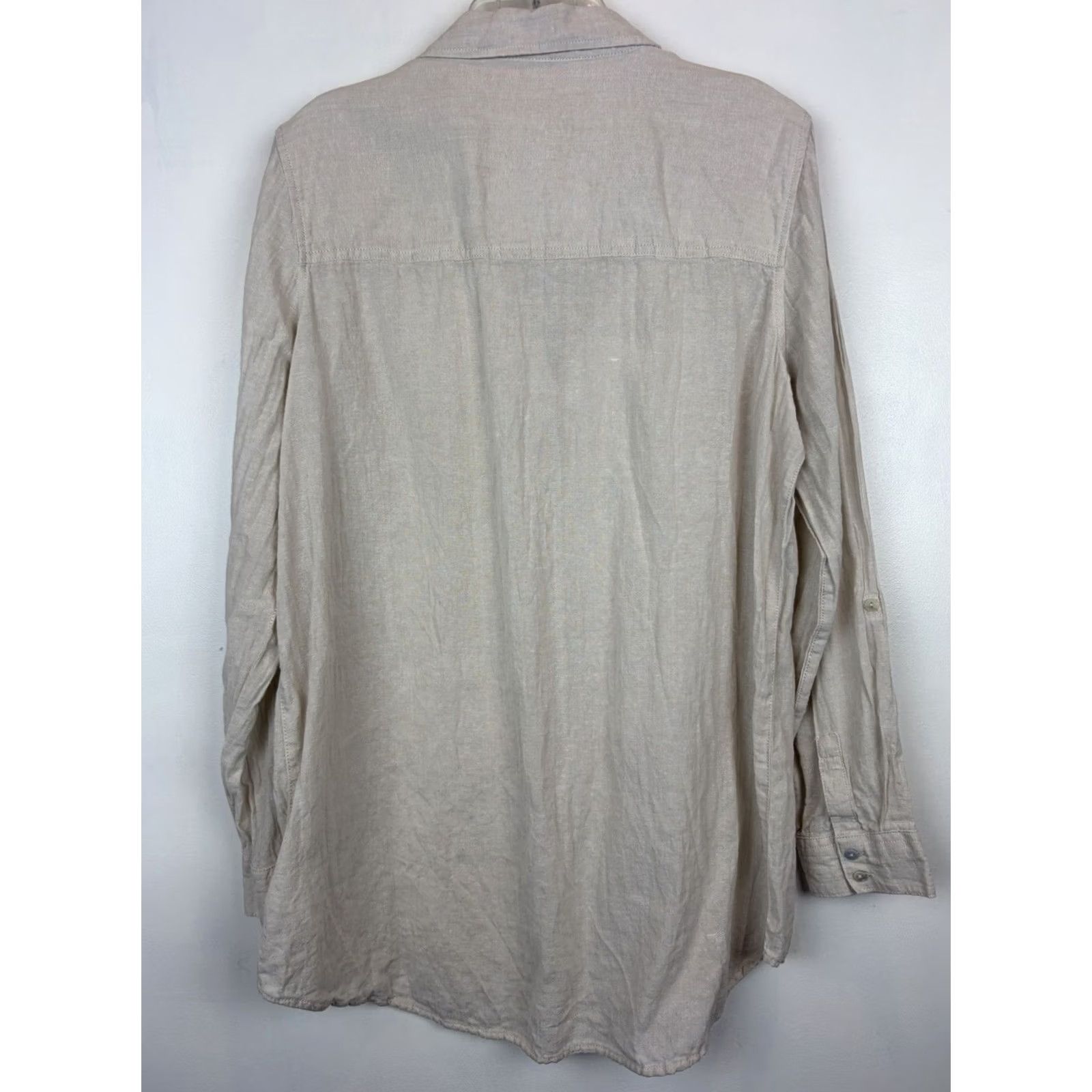 Pinko Sigrid Olsen Tunic Shirt Womens 1X Pink Linen Roll Tab Beach Coastal Top 100% Size L / US 10 / IT 46 - 2 Thumbnail