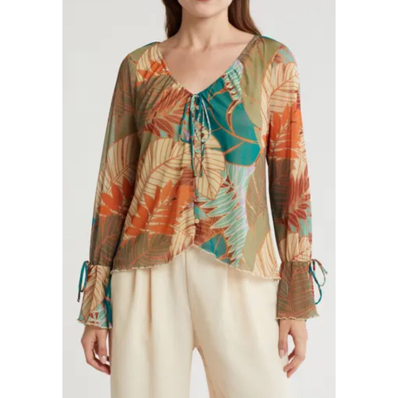 Other DR2 By Daniel Rainn Blouse Sheer Leaf Bell Sleeve Women's L Size L / US 10 / IT 46 - 1 Thumbnail