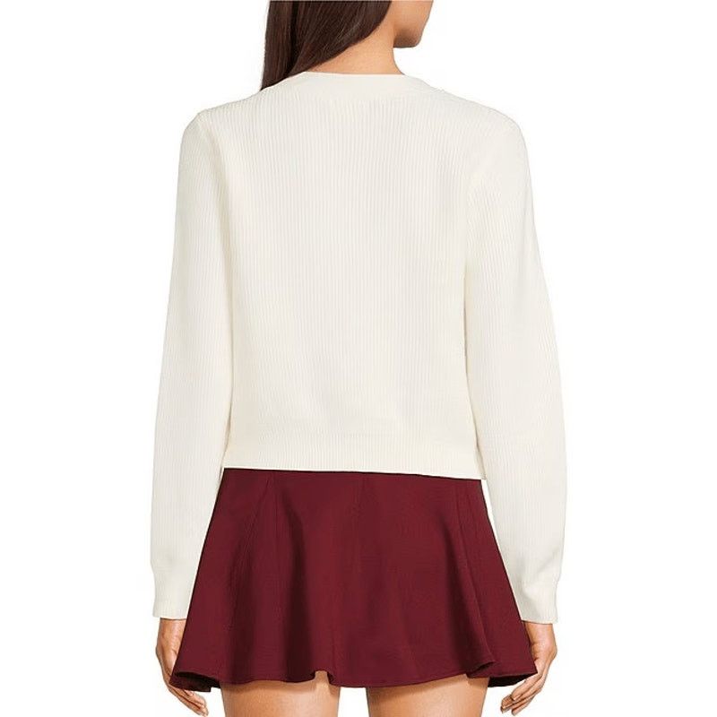 H&M H&M White Rhinestone Bow V-Neck Cardigan Sweater Size L Size L / US 10 / IT 46 - 3 Thumbnail